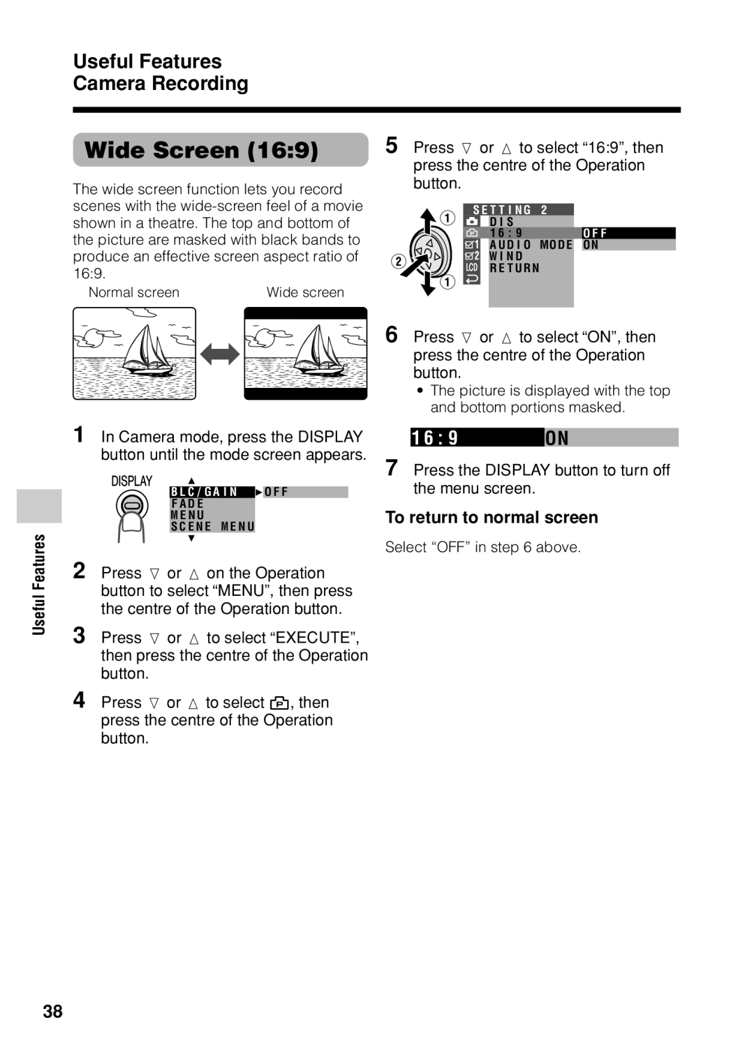 Sharp VL Z 1 H operation manual Wide Screen, To return to normal screen 