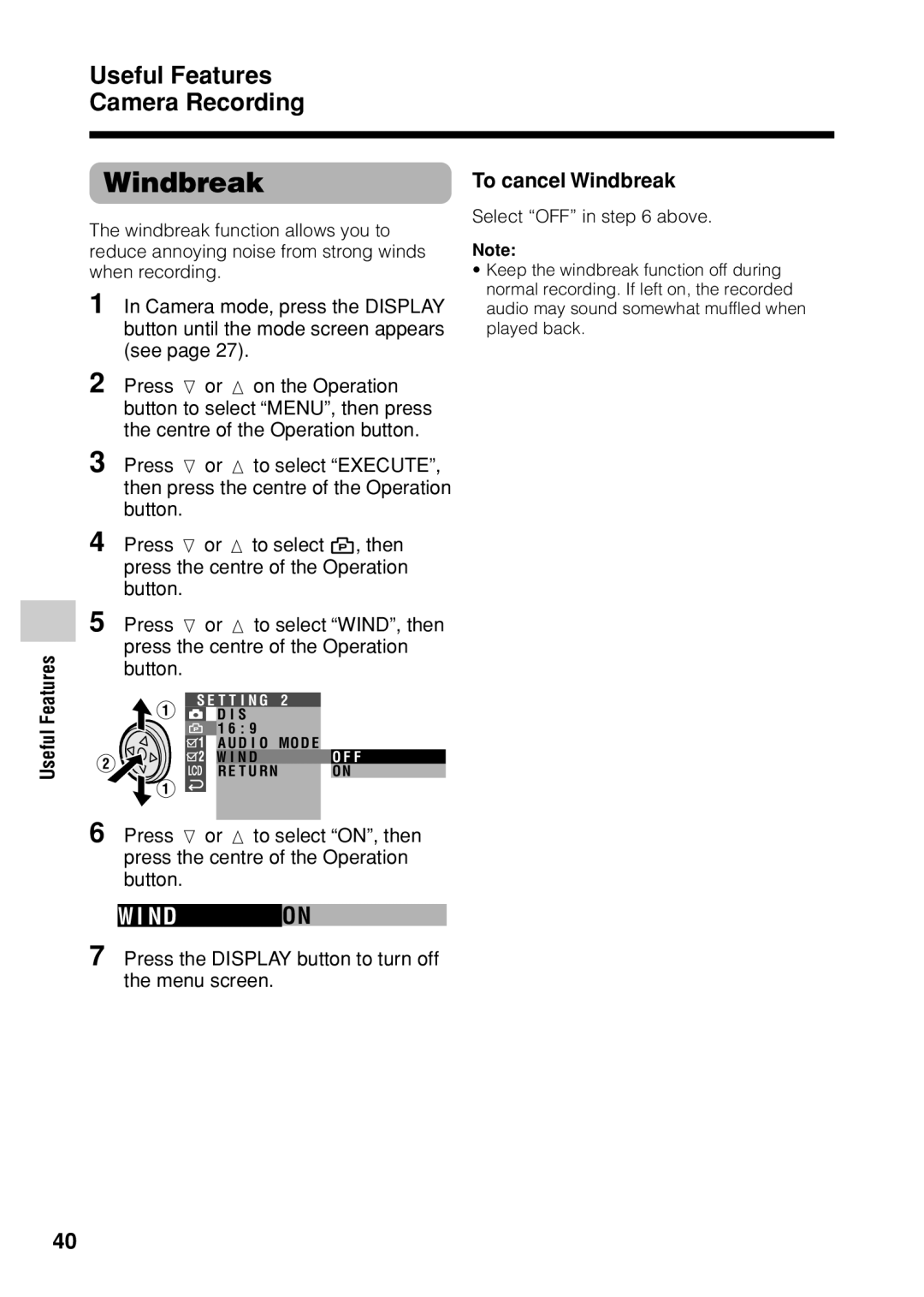 Sharp VL Z 1 H operation manual To cancel Windbreak 