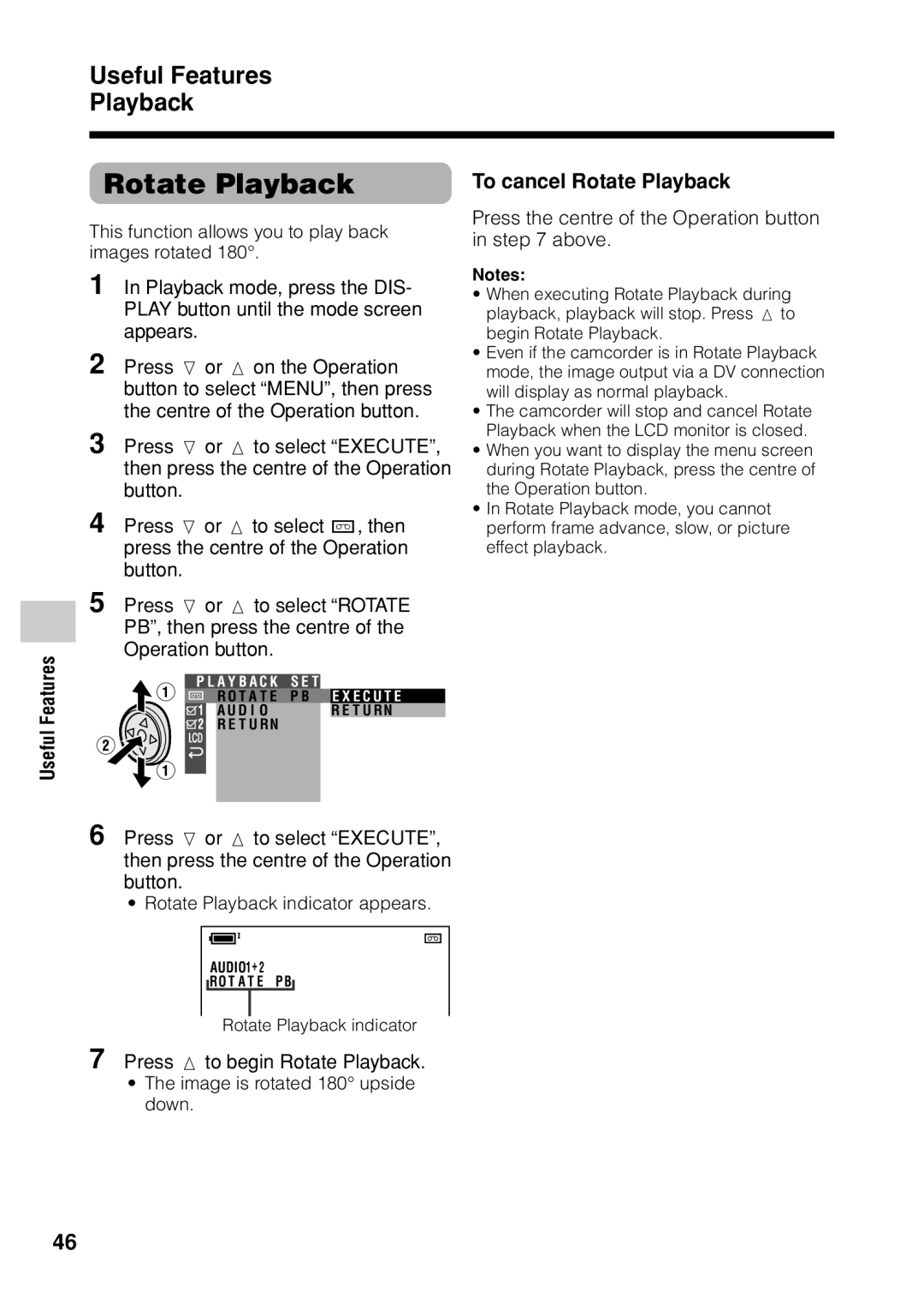 Sharp VL Z 1 H operation manual To cancel Rotate Playback, Above, Press m to begin Rotate Playback 