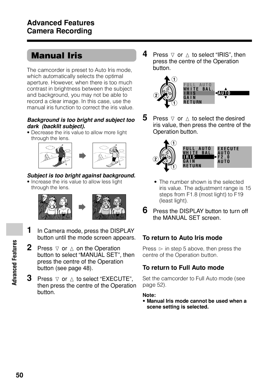 Sharp VL Z 1 H operation manual Manual Iris 