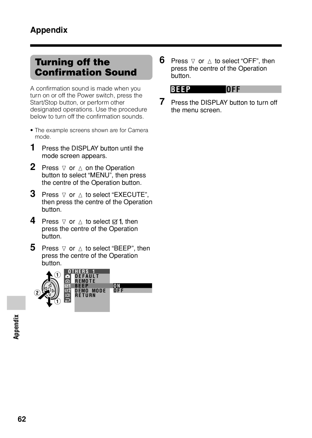 Sharp VL Z 1 H operation manual Turning off the Confirmation Sound, Appendix, E P 