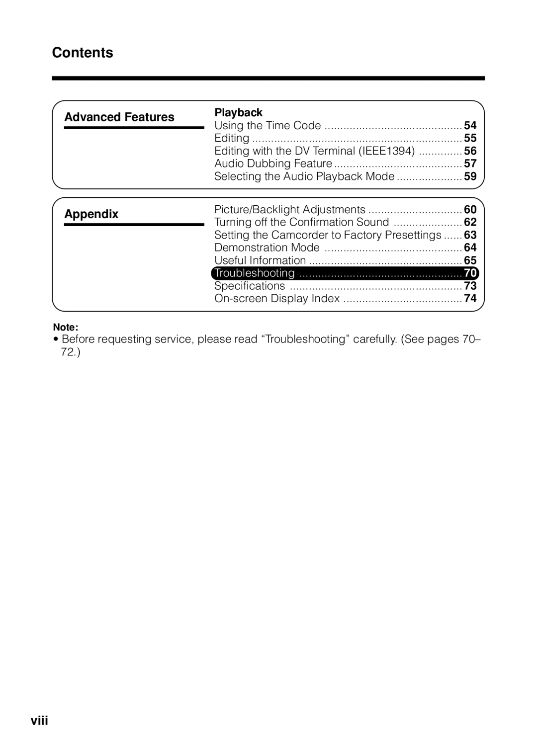 Sharp VL Z 1 H operation manual Contents 