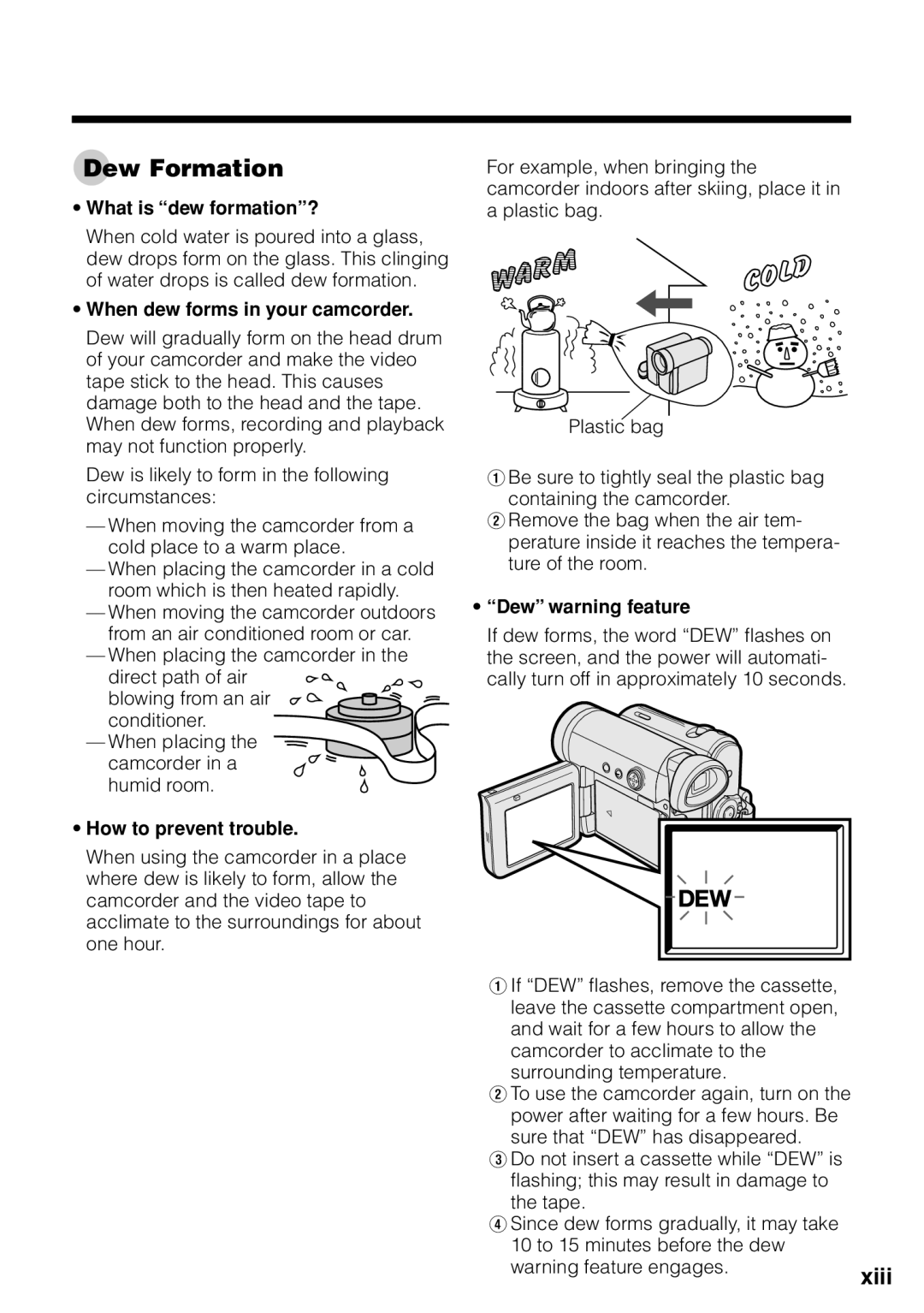 Sharp VL-Z1U warranty Dew Formation, What is dew formation? 