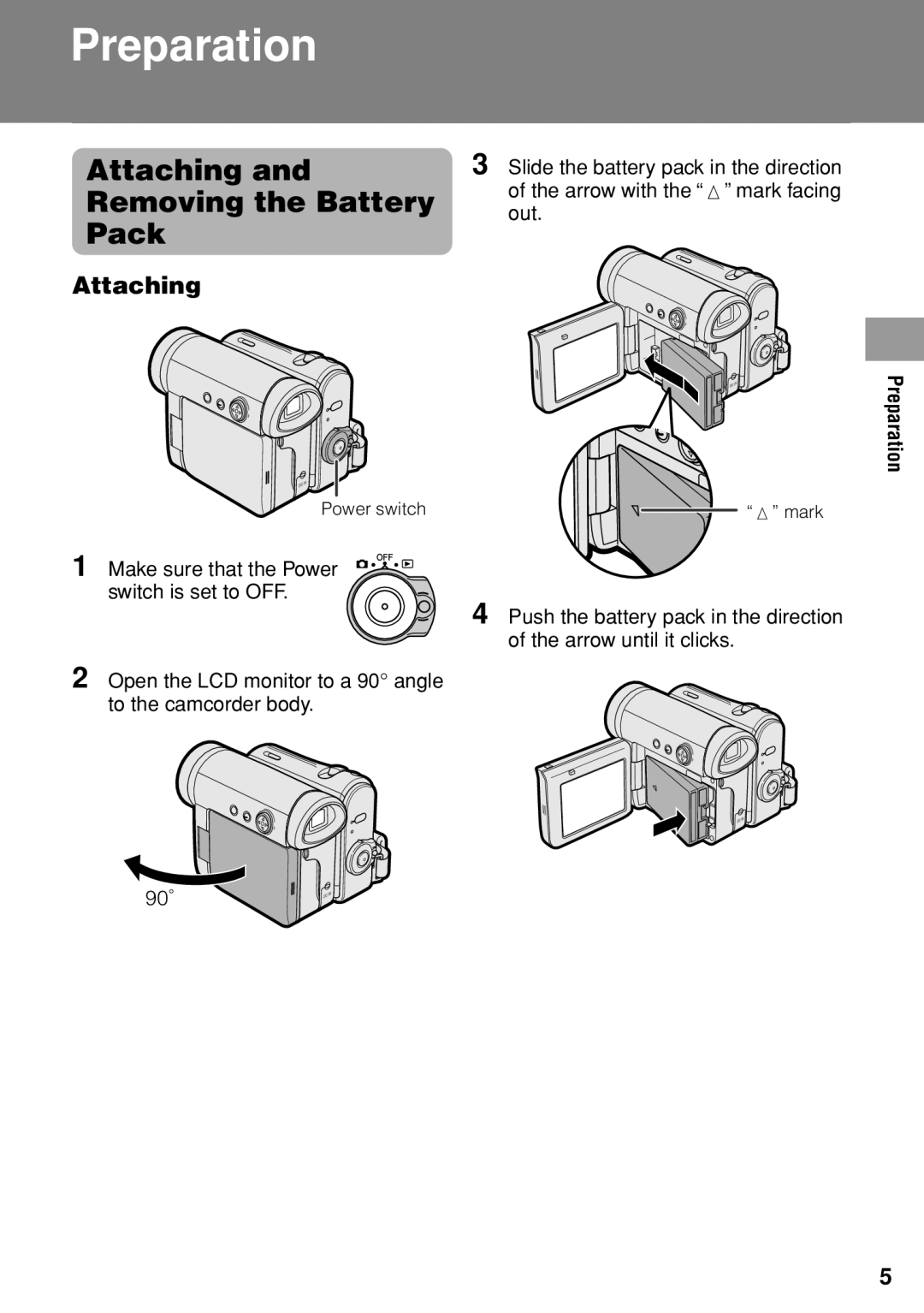 Sharp VL-Z1U warranty Attaching Removing the Battery Pack 