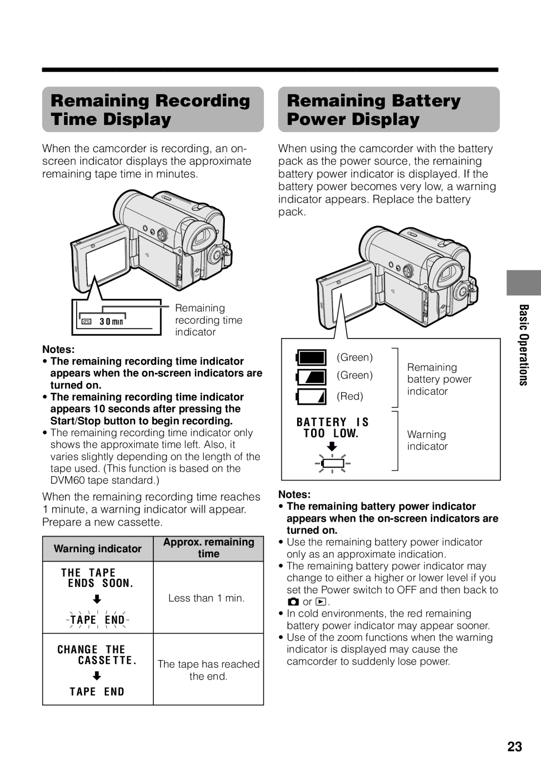 Sharp VL-Z1U warranty When the remaining recording time reaches, Cas Se T T E 