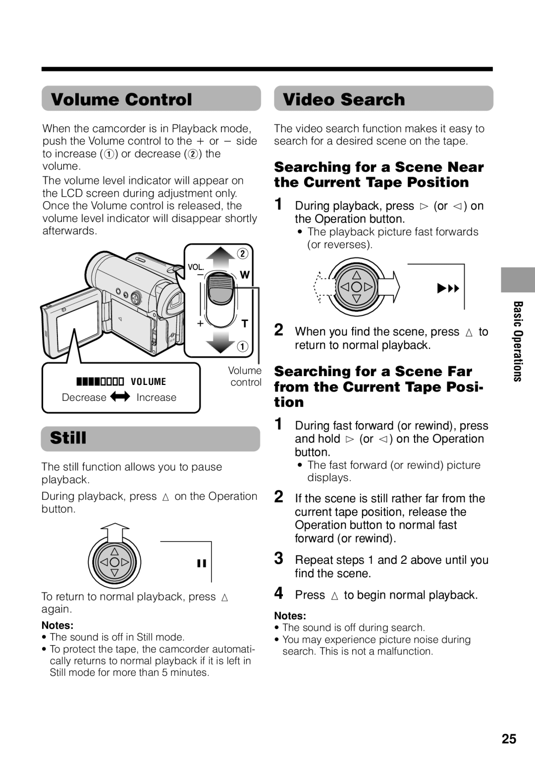Sharp VL-Z1U warranty Volume Control Video Search, Still, Searching for a Scene Near the Current Tape Position 
