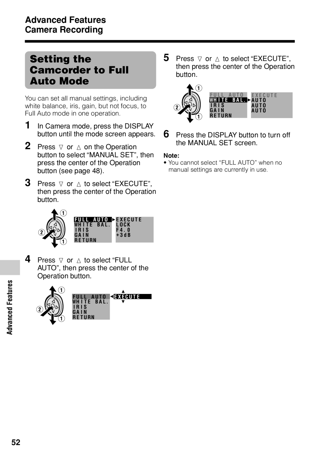 Sharp VL-Z1U warranty Setting the Camcorder to Full Auto Mode 