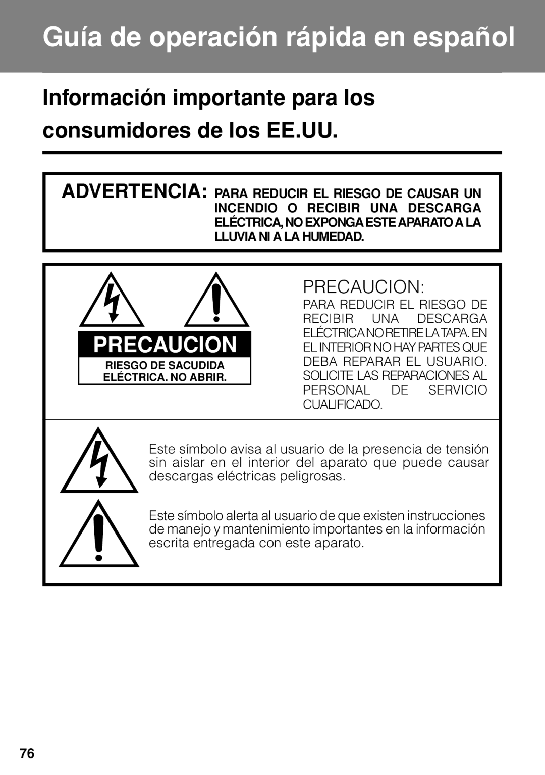 Sharp VL-Z1U warranty Guía de operación rápida en español 