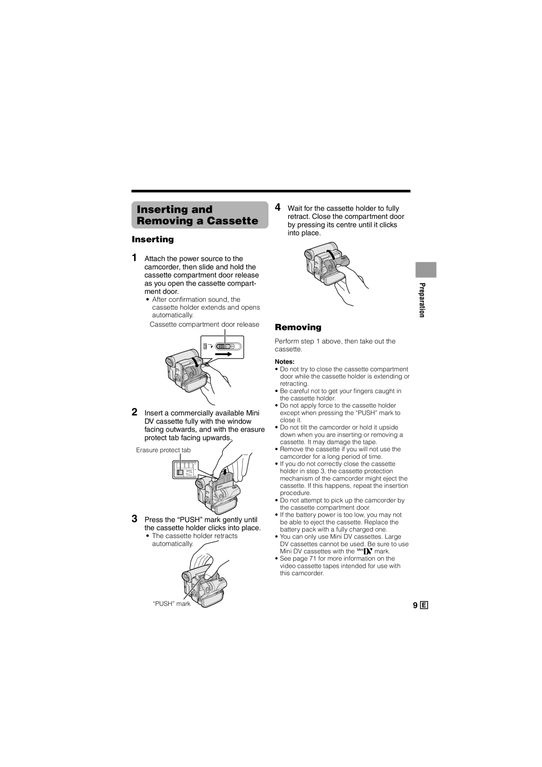 Sharp VL-Z300E operation manual Inserting and Removing a Cassette, Perform above, then take out the cassette 