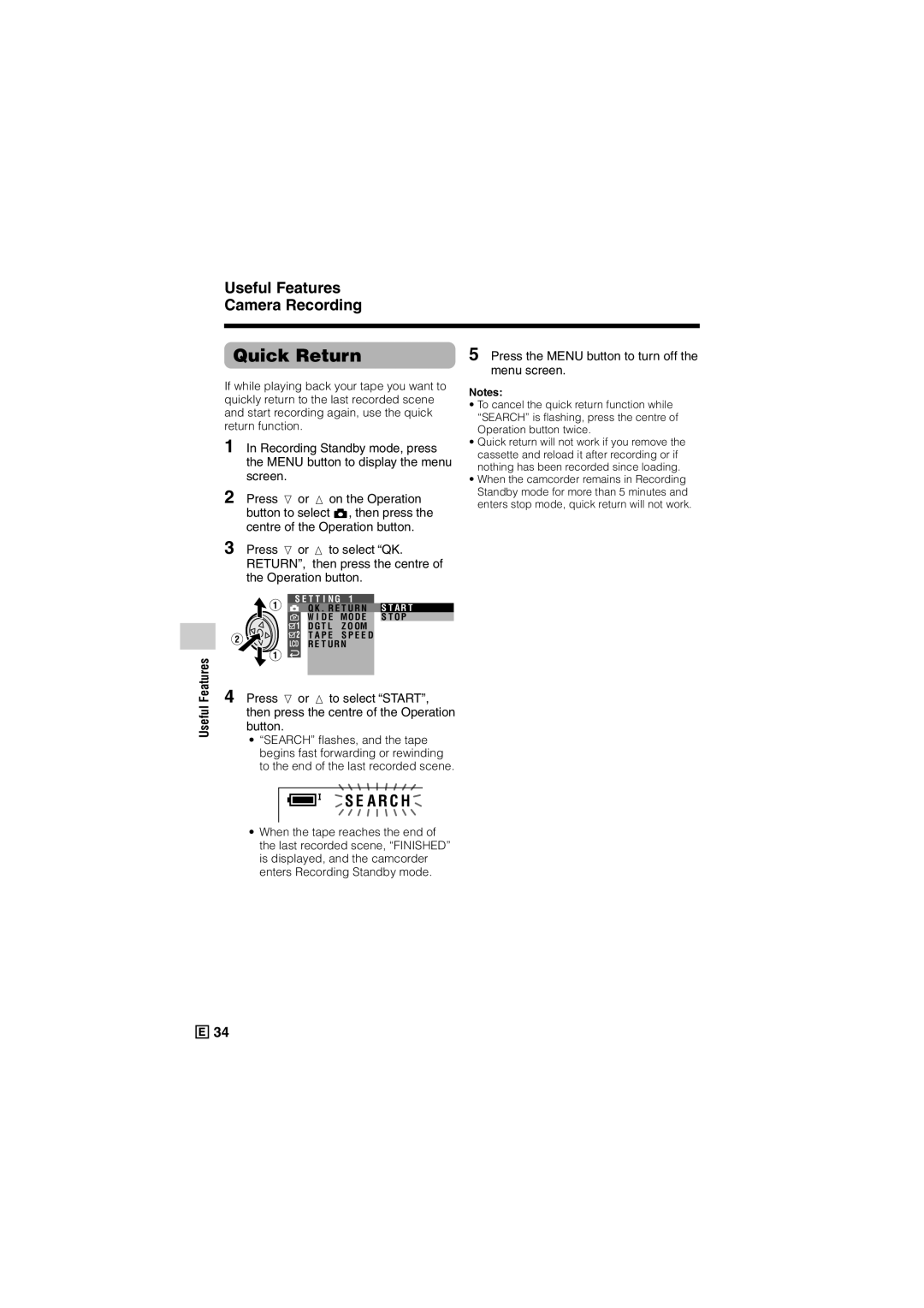 Sharp VL-Z300E operation manual Quick Return, Press the Menu button to turn off, Menu screen, Useful Features 