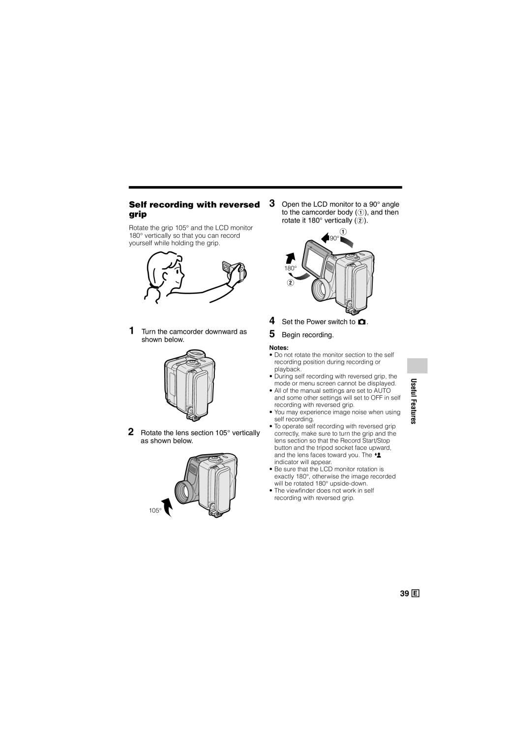 Sharp VL-Z300E operation manual Self recording with reversed, Grip 