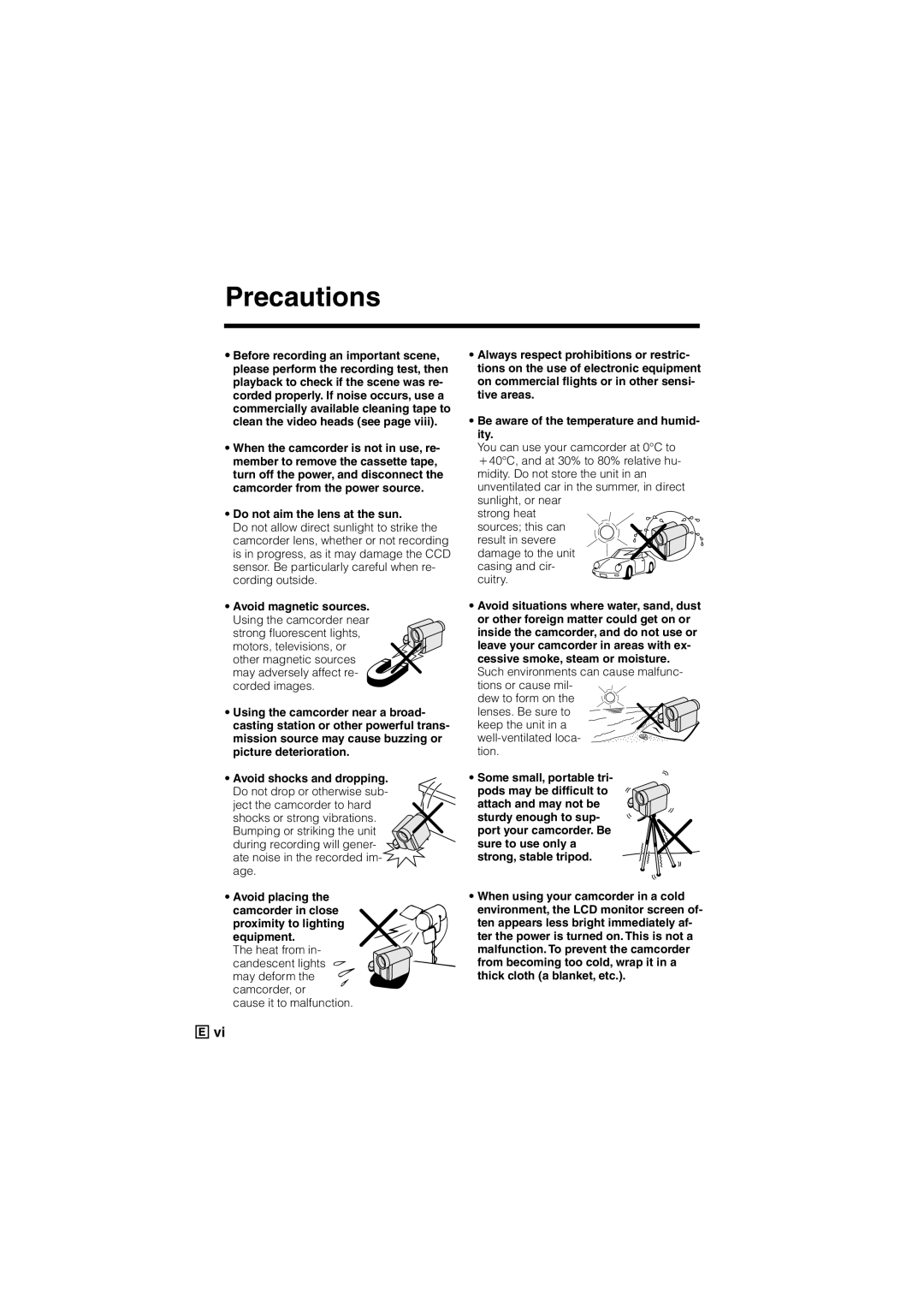 Sharp VL-Z300E operation manual Precautions 