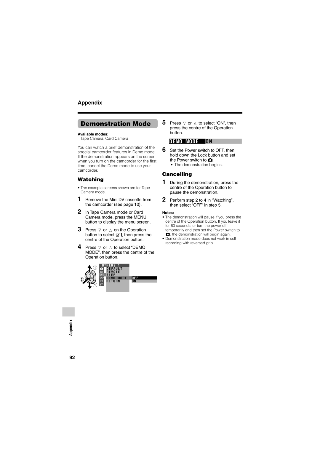 Sharp VL-Z400H-T operation manual Demonstration Mode, Appendix, Watching, Demo MOD E on, Cancelling 