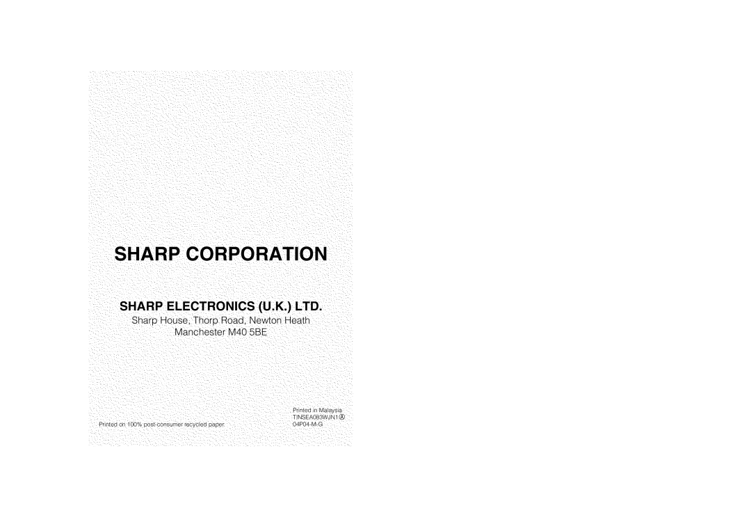 Sharp VL-Z400H-T operation manual Sharp Corporation, Printed on 100% post-consumer recycled paper 