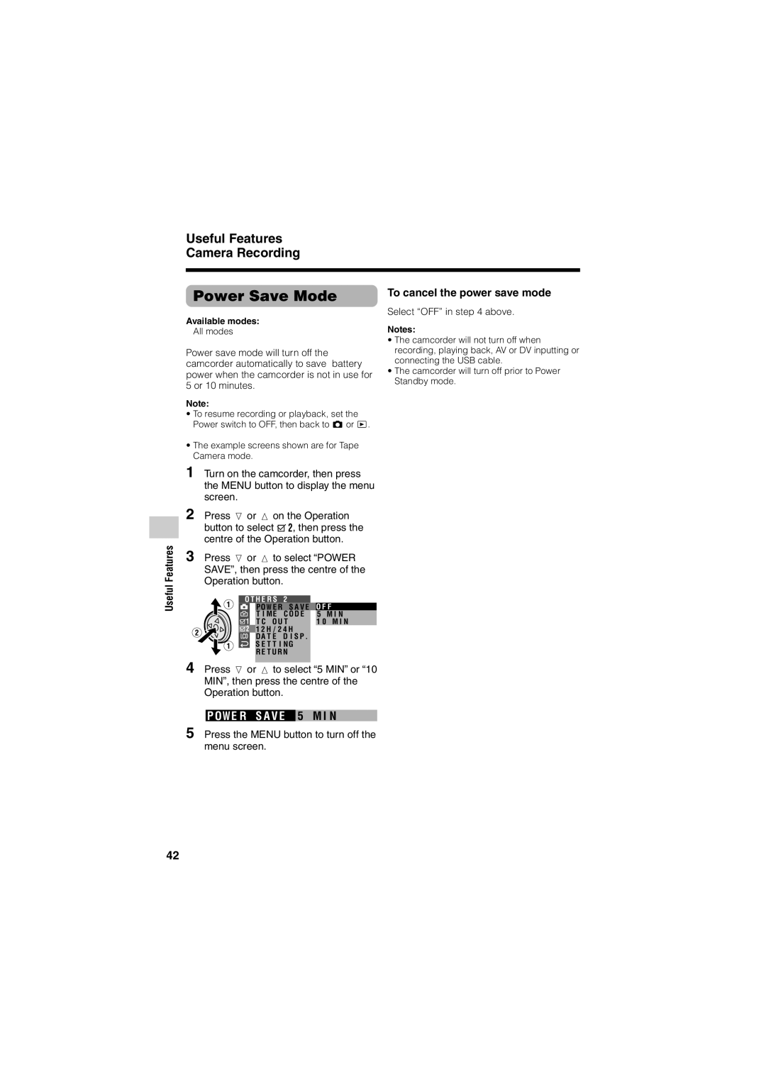 Sharp VL-Z400H-T operation manual Power Save Mode, To cancel the power save mode 