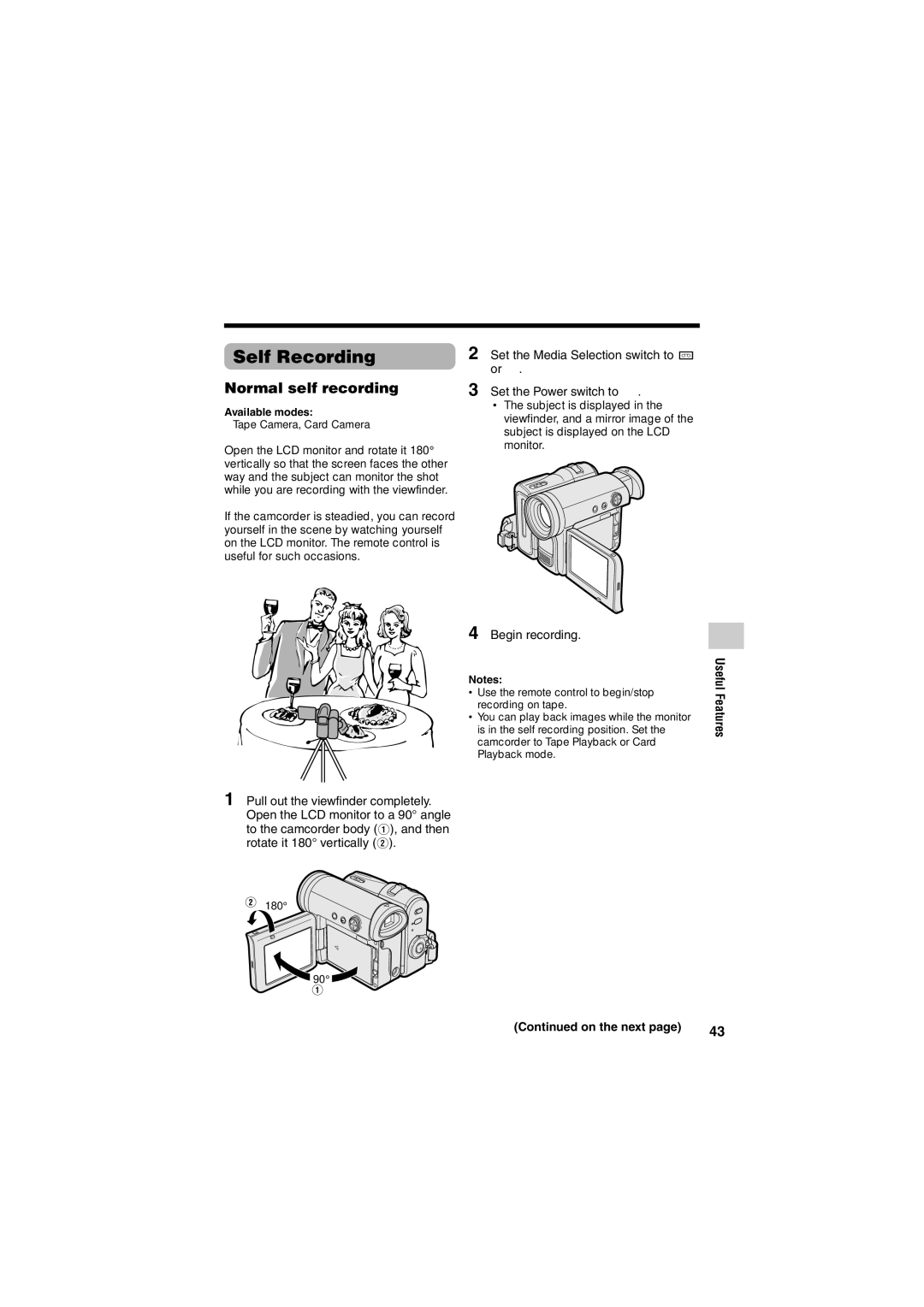 Sharp VL-Z400H-T operation manual Self Recording, Normal self recording, Begin recording 