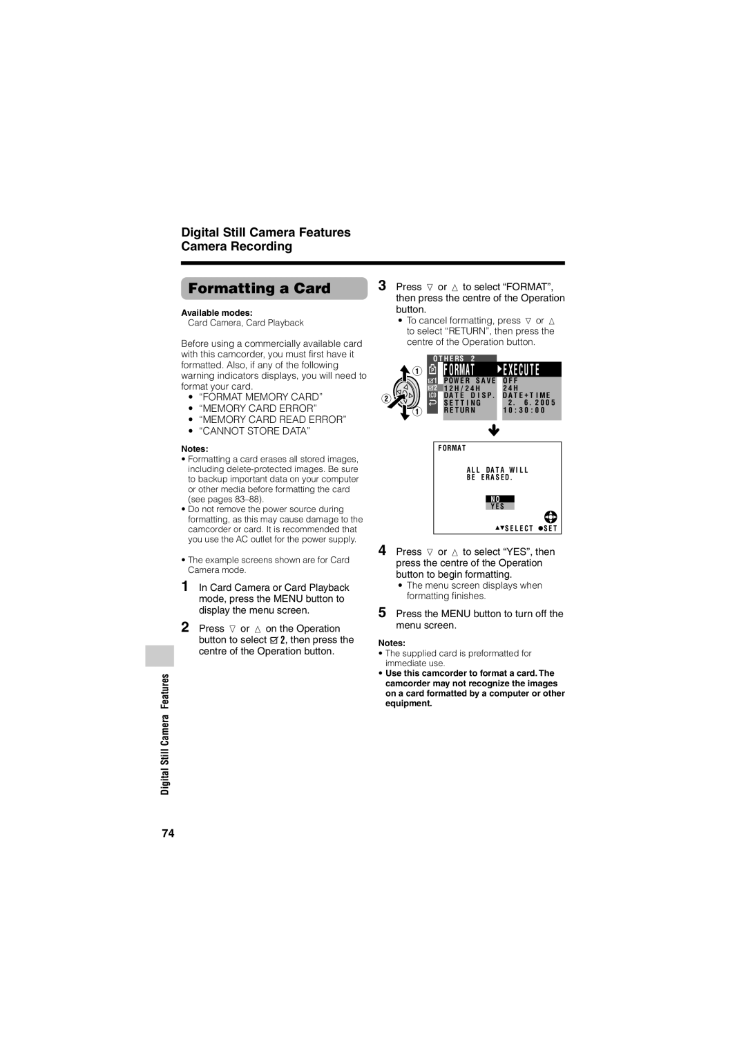 Sharp VL-Z400H-T operation manual Formatting a Card, ¥ The menu screen displays when formatting finishes 