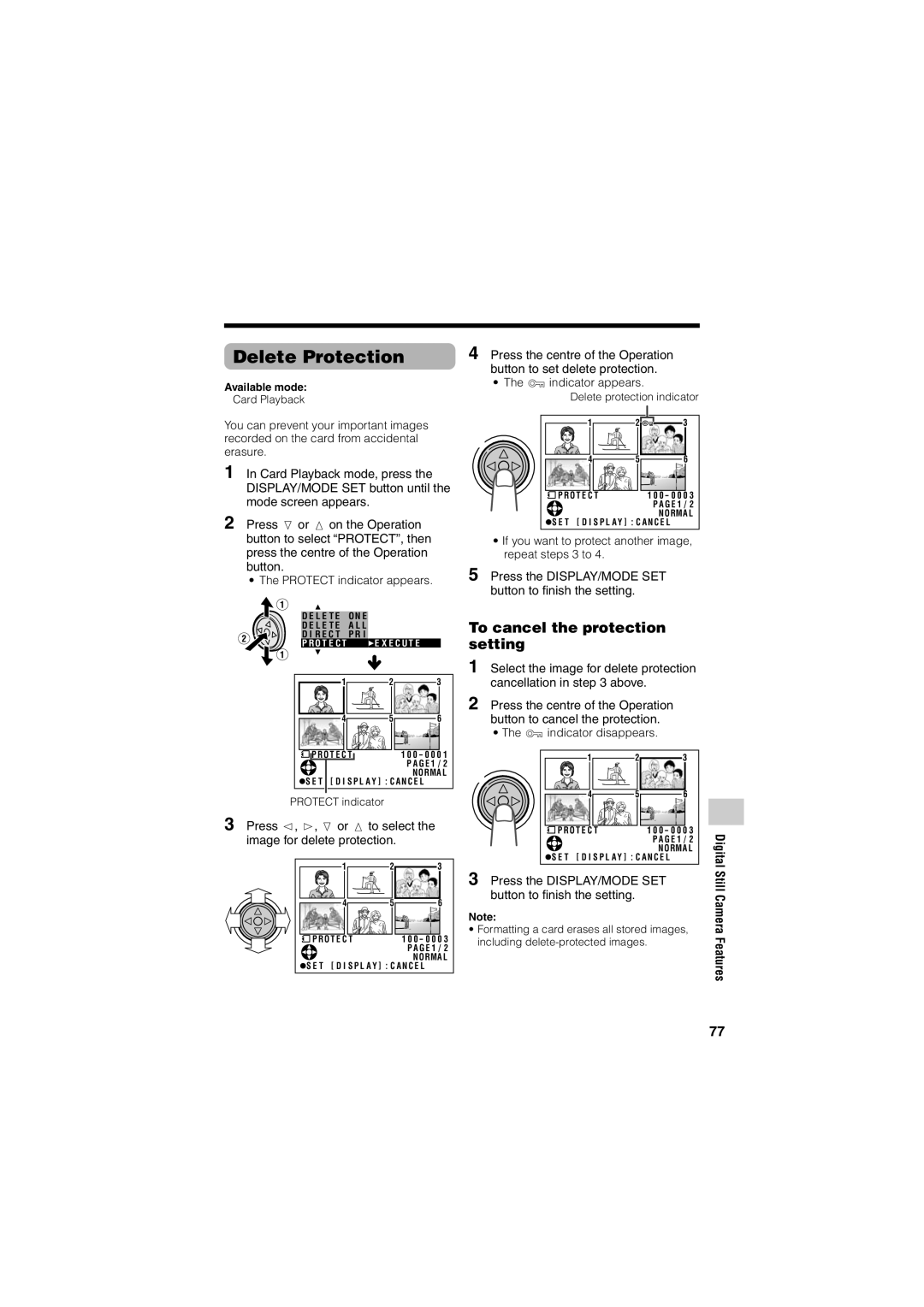 Sharp VL-Z400H-T operation manual Delete Protection, To cancel the protection setting 