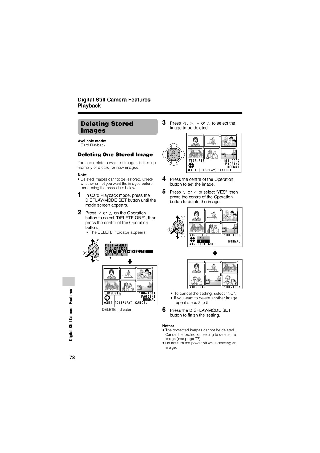 Sharp VL-Z400H-T operation manual Deleting Stored Images, Digital Still Camera Features Playback, Deleting One Stored Image 