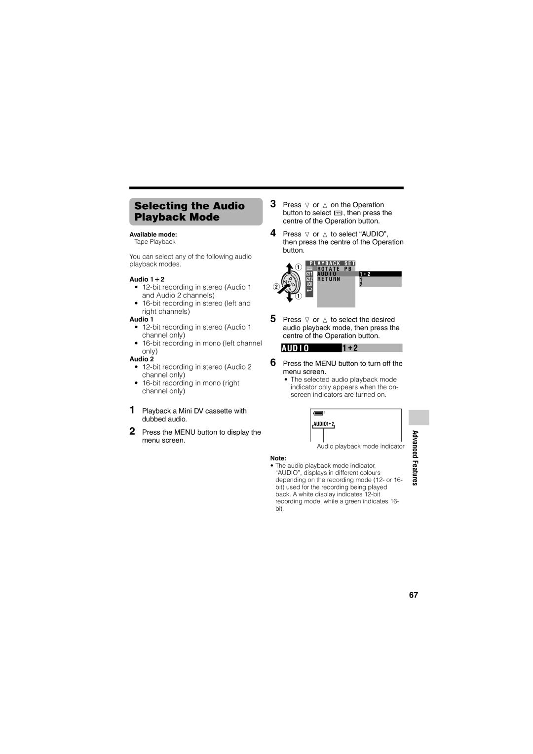 Sharp VL-Z400H-T operation manual Selecting the Audio Playback Mode, A Ud I O 