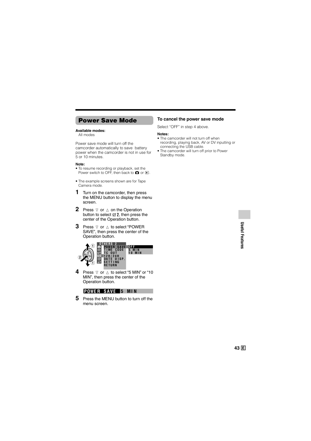 Sharp VL-Z500E operation manual Power Save Mode, To cancel the power save mode 