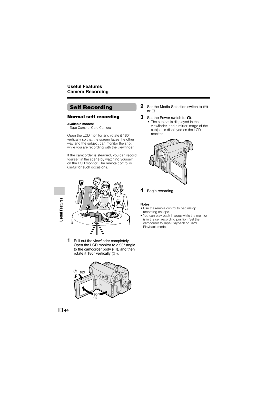 Sharp VL-Z500E operation manual Self Recording, Normal self recording, Or u, Set the Power switch to 