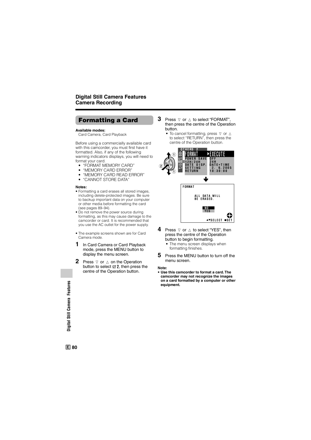 Sharp VL-Z500E operation manual Formatting a Card, Menu screen displays when formatting finishes 