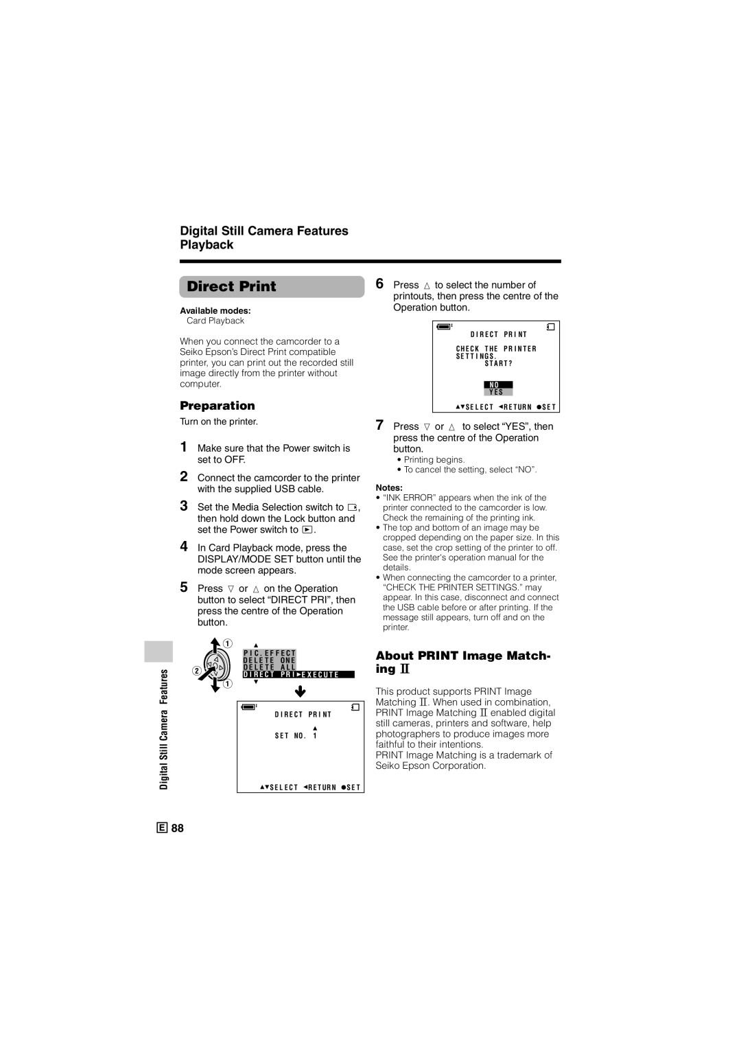 Sharp VL-Z500E operation manual Direct Print, About Print Image Match- ing L, Turn on the printer 