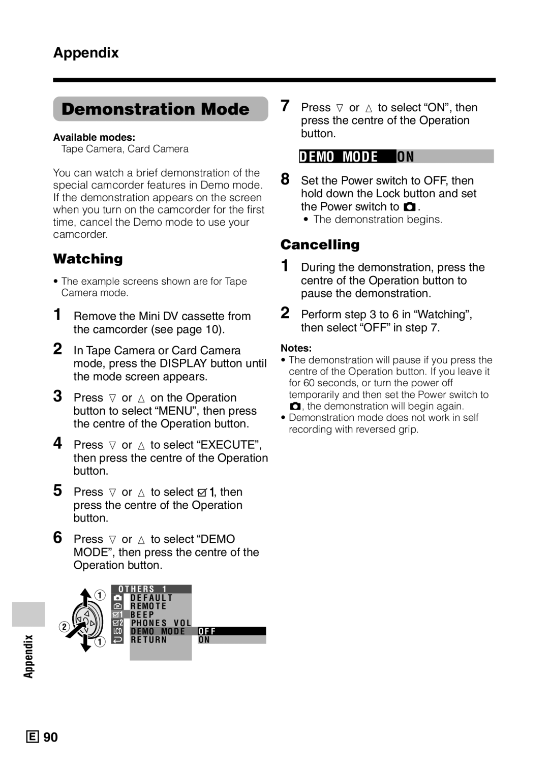 Sharp VL-Z5E operation manual Demonstration Mode, Watching, Demo Mode on, Cancelling, Demonstration begins 