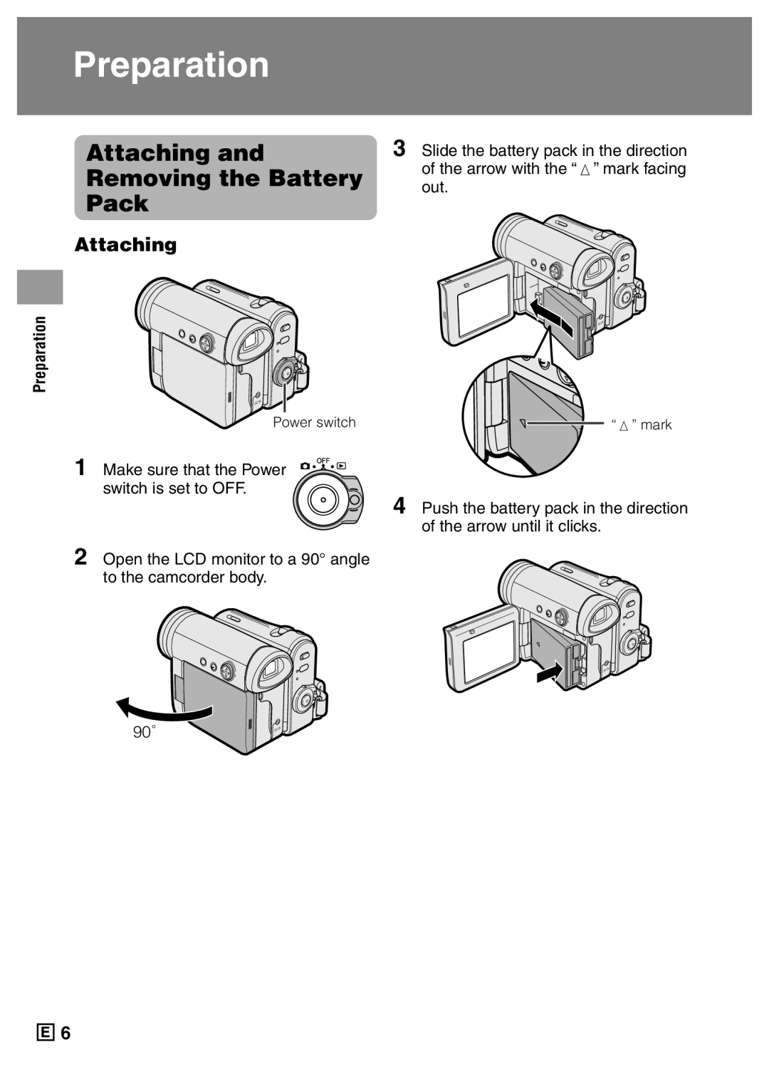 Sharp VL-Z5E operation manual Attaching Removing the Battery Pack 