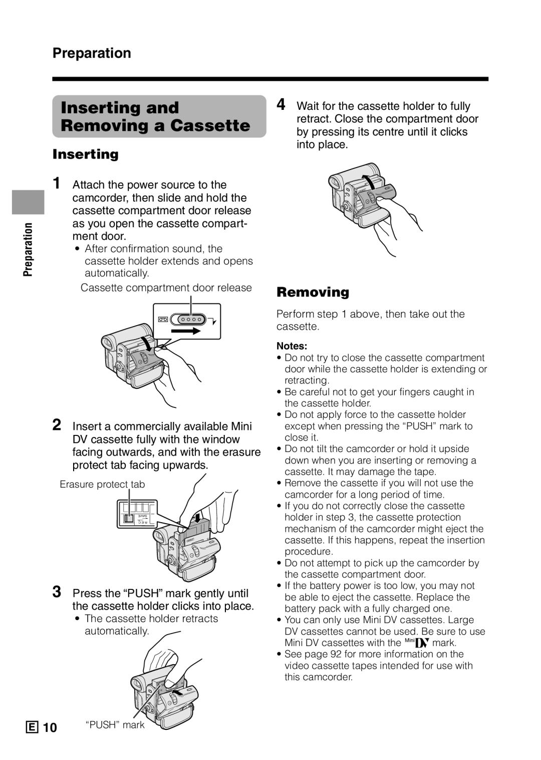 Sharp VL-Z5E operation manual Inserting and Removing a Cassette, Perform above, then take out the cassette 