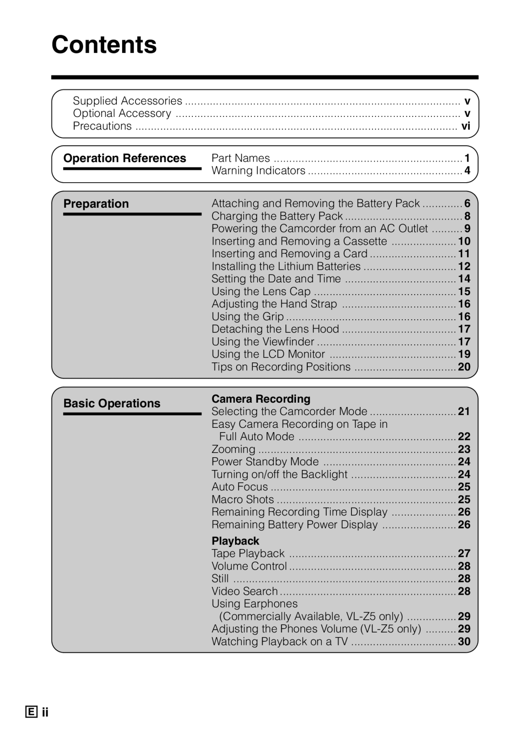 Sharp VL-Z5E operation manual Contents 