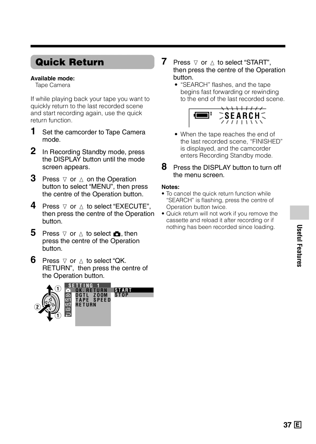 Sharp VL-Z5E operation manual Quick Return, A R C H 