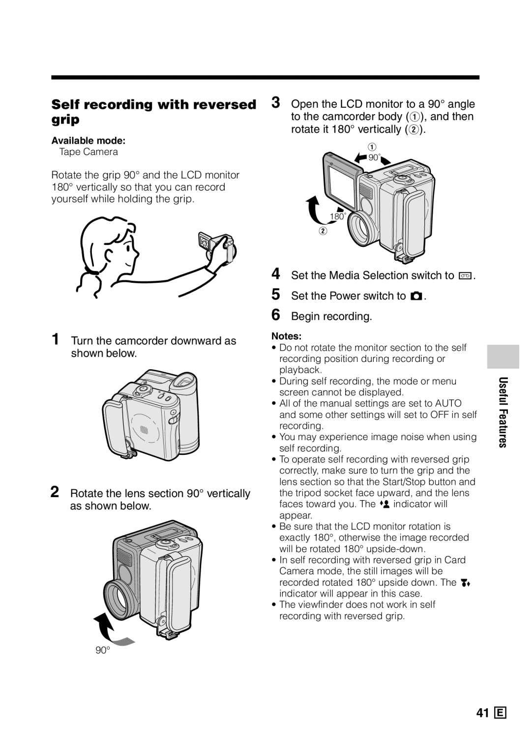 Sharp VL-Z5E operation manual Self recording with reversed grip 