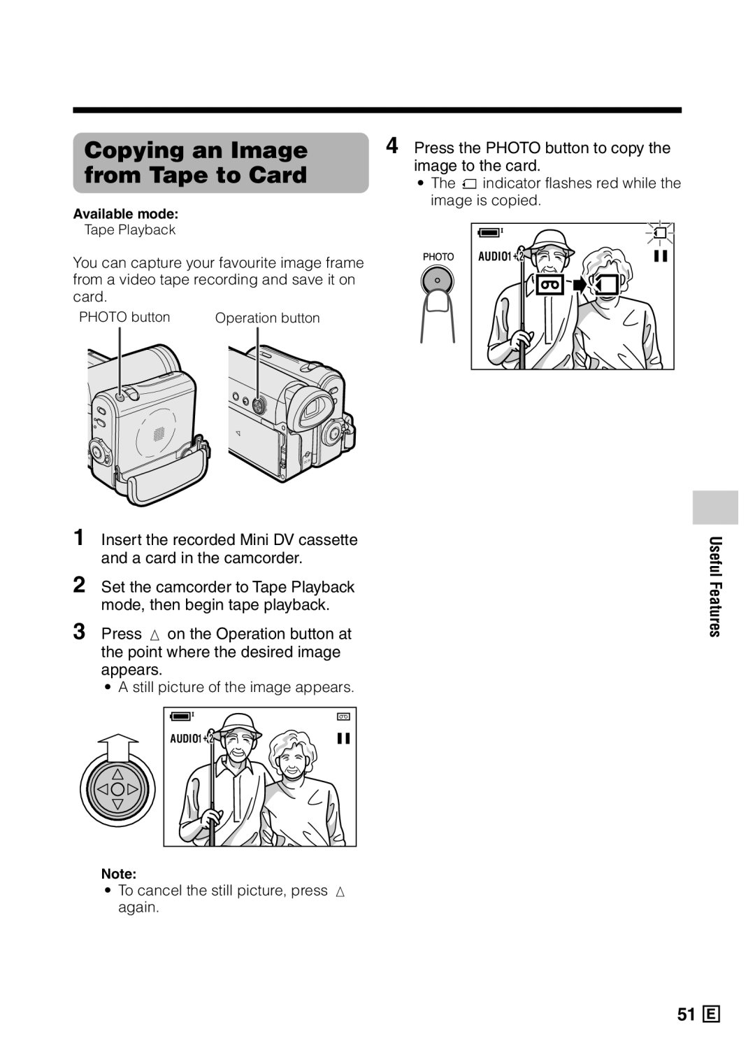 Sharp VL-Z5E operation manual Copying an Image, From Tape to Card, Press the Photo button to copy, Image to the card 