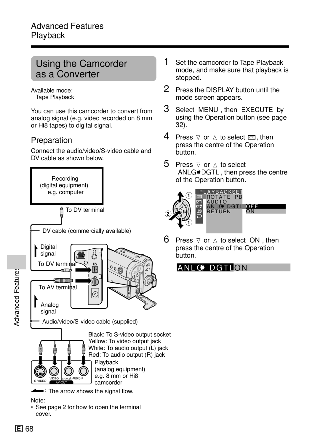 Sharp VL-Z5E operation manual Using the Camcorder as a Converter, Recording Digital equipment 