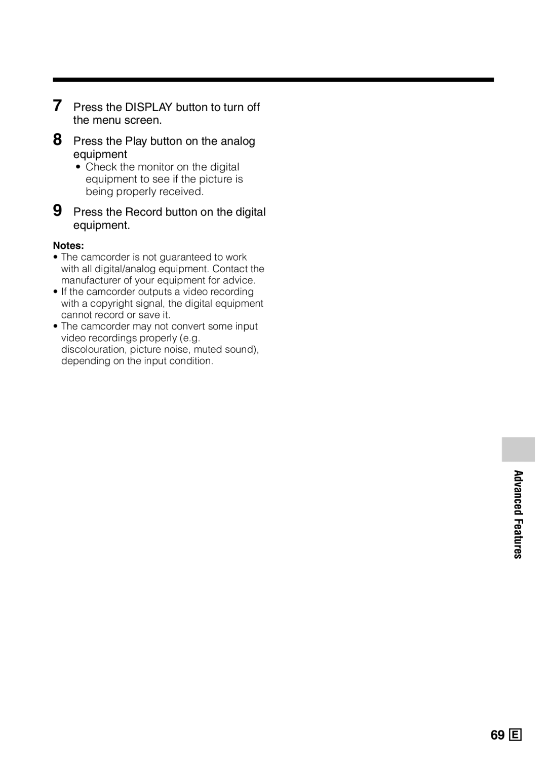 Sharp VL-Z5E operation manual Press the Record button on the digital equipment 