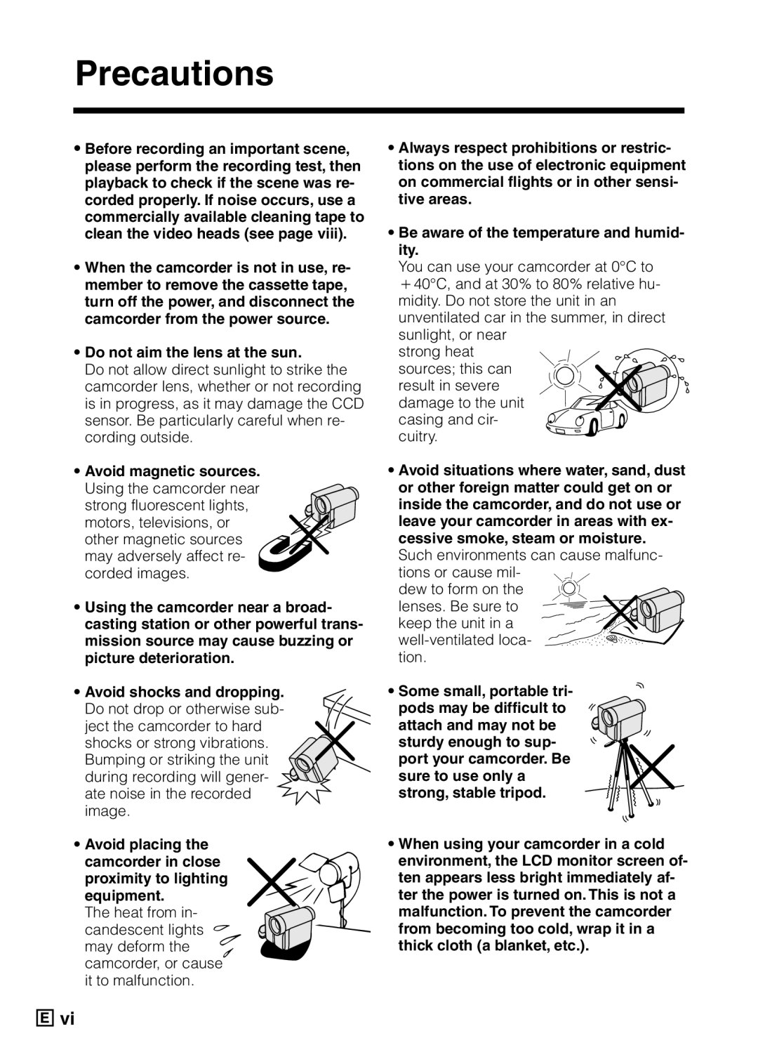 Sharp VL-Z5E operation manual Precautions 