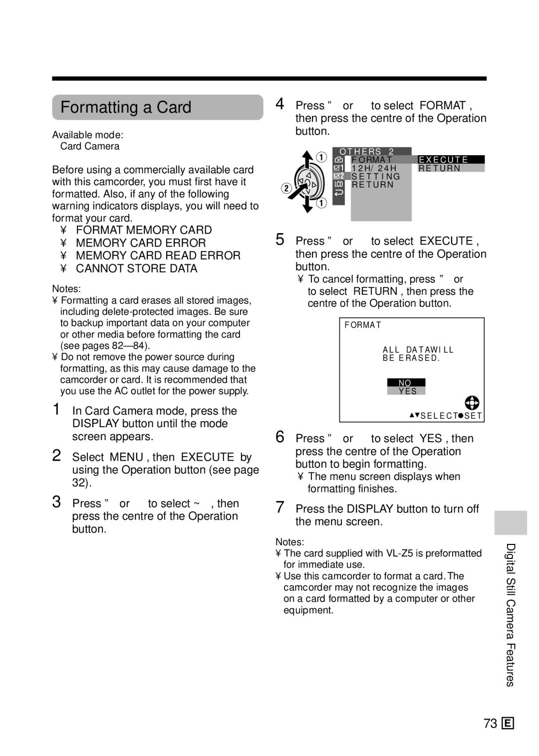 Sharp VL-Z5E operation manual Formatting a Card, Menu screen displays when formatting finishes 