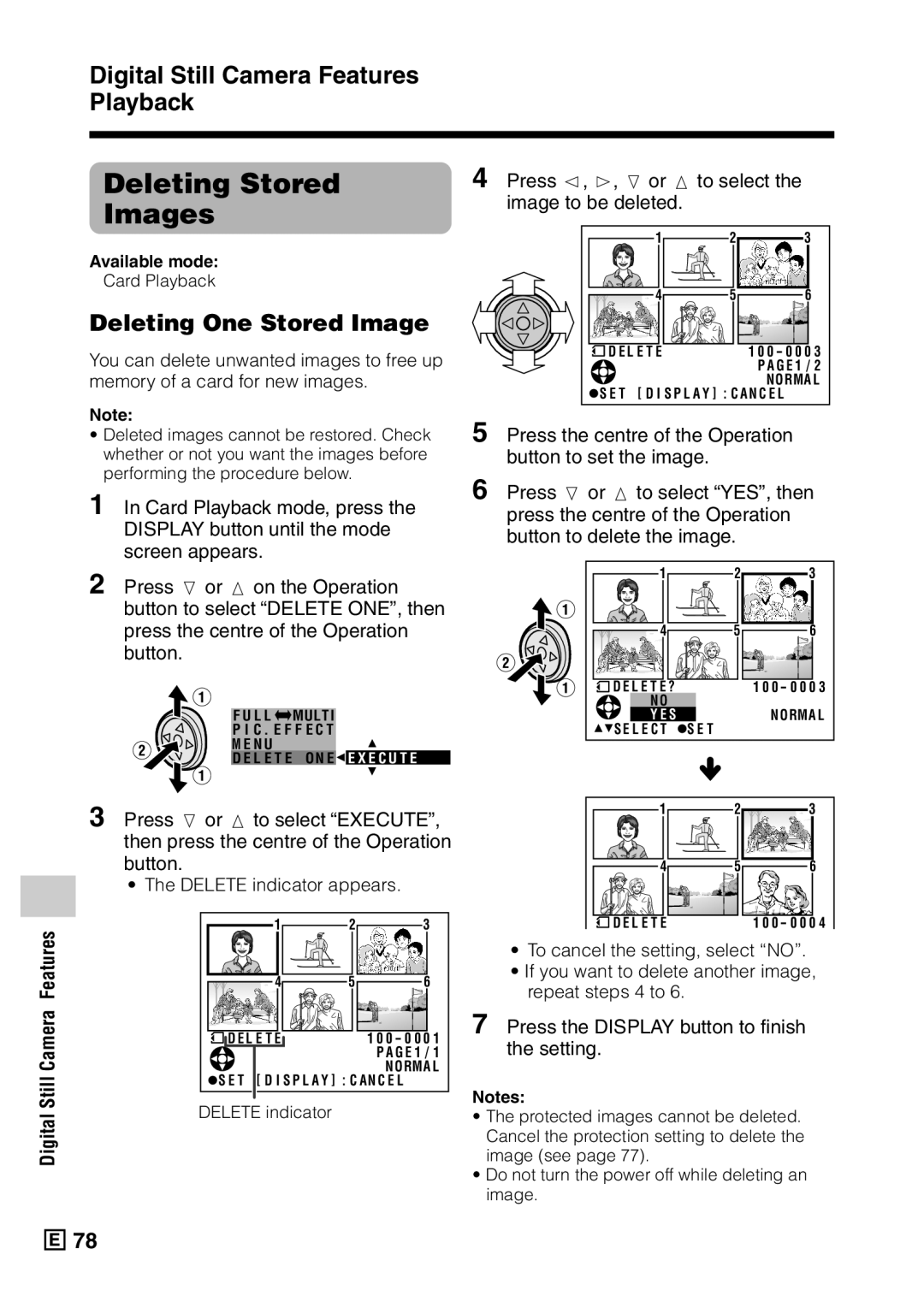 Sharp VL-Z5E Deleting Stored Images, Deleting One Stored Image, Press j, k, l or m to select the image to be deleted 