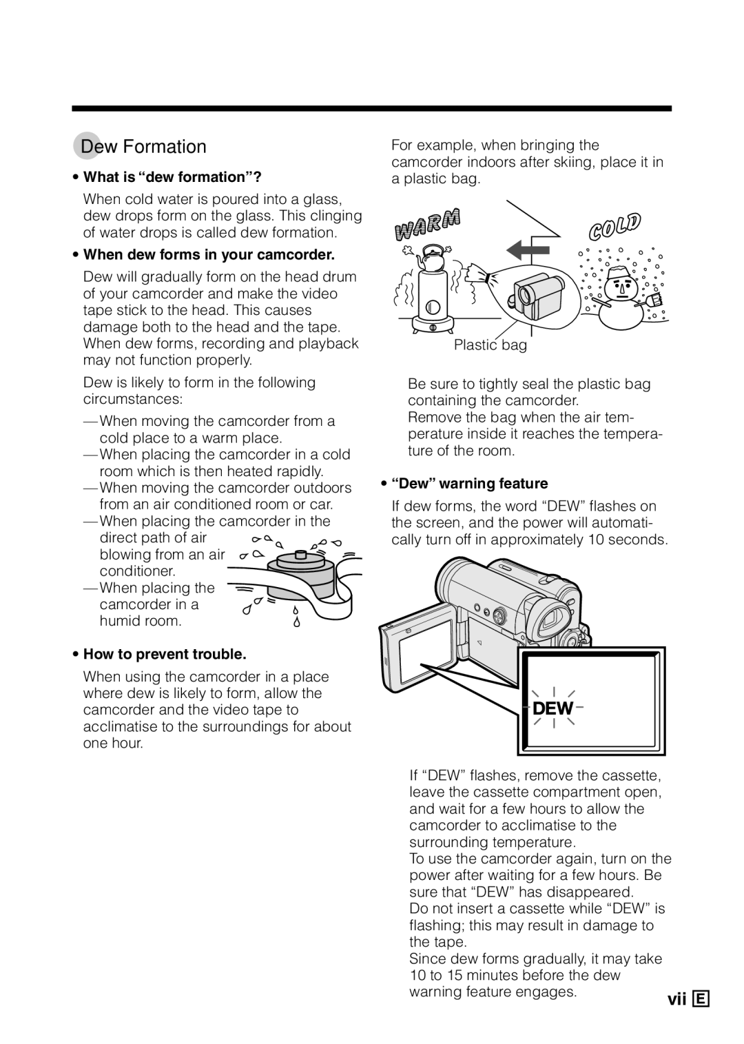 Sharp VL-Z5E operation manual Dew Formation, What is dew formation? 