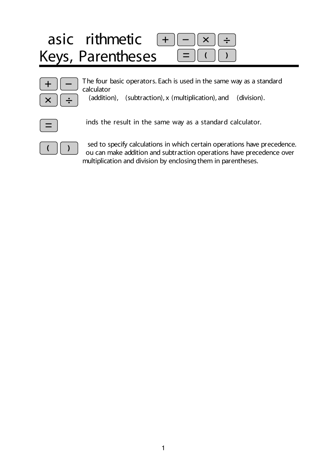 Sharp V/R manual Basic Arithmetic Keys, Parentheses 