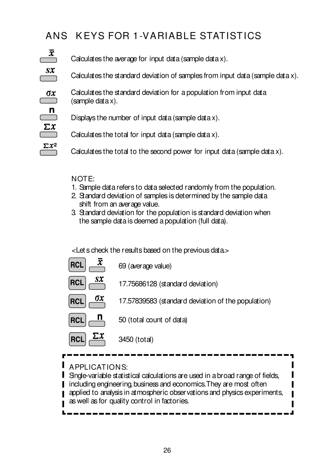 Sharp V/R manual S K E Y S F O R 1 -V a R I a B L E S T AT I S T I C S 