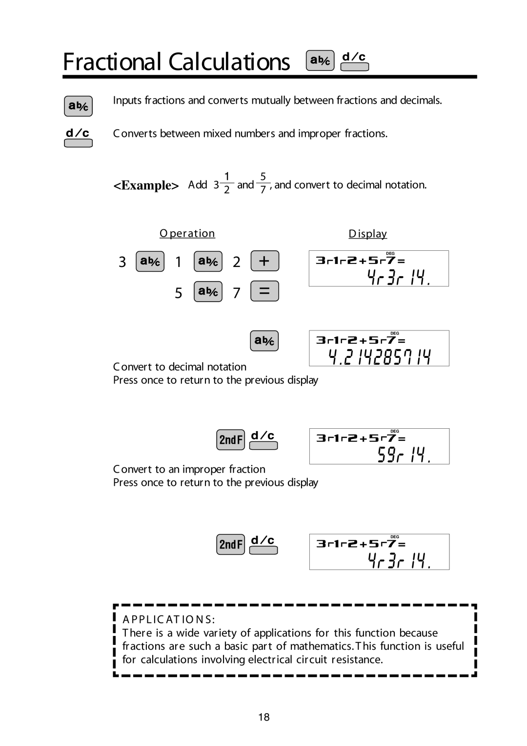 Sharp V/R manual Fractional Calculations, 3 1 