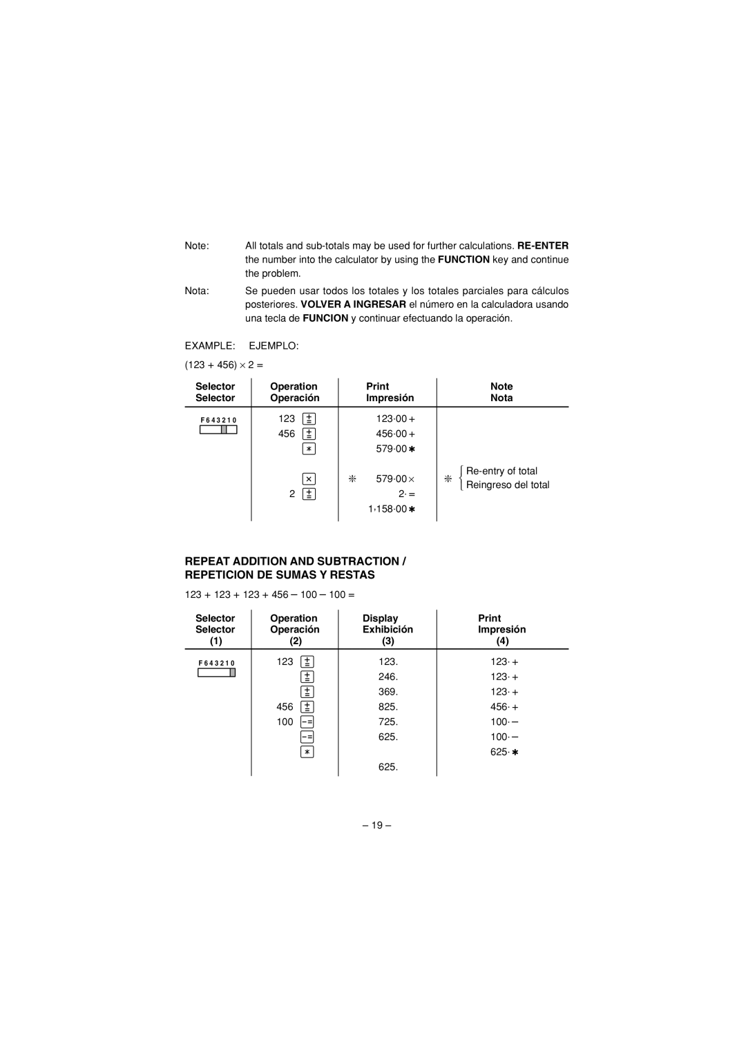 Sharp VX-1652H, VX-2652H operation manual Repeat Addition and Subtraction Repeticion DE Sumas Y Restas 