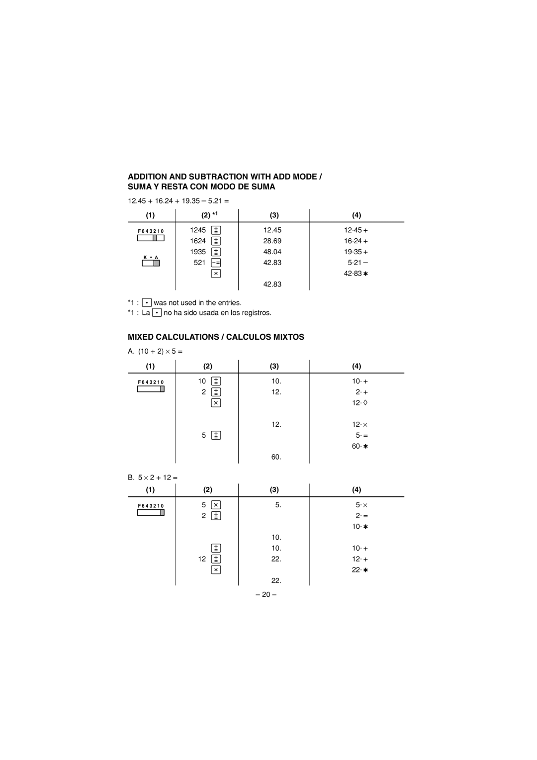 Sharp VX-2652H, VX-1652H operation manual Mixed Calculations / Calculos Mixtos 