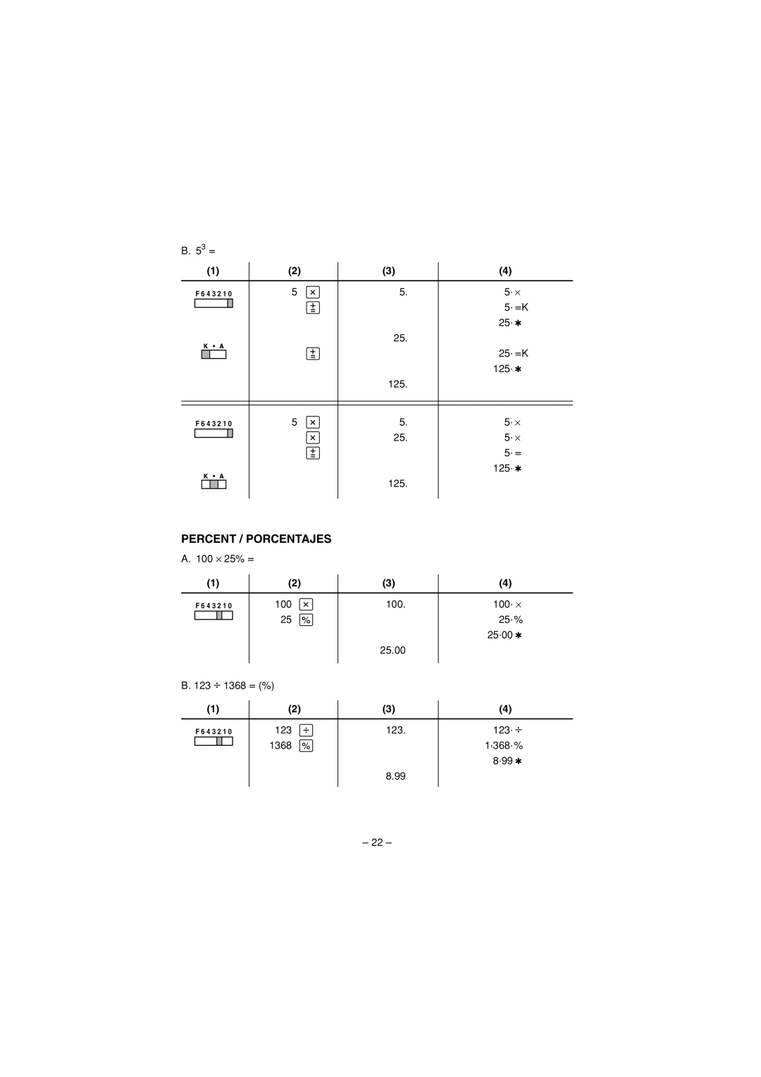 Sharp VX-2652H, VX-1652H operation manual Percent / Porcentajes 