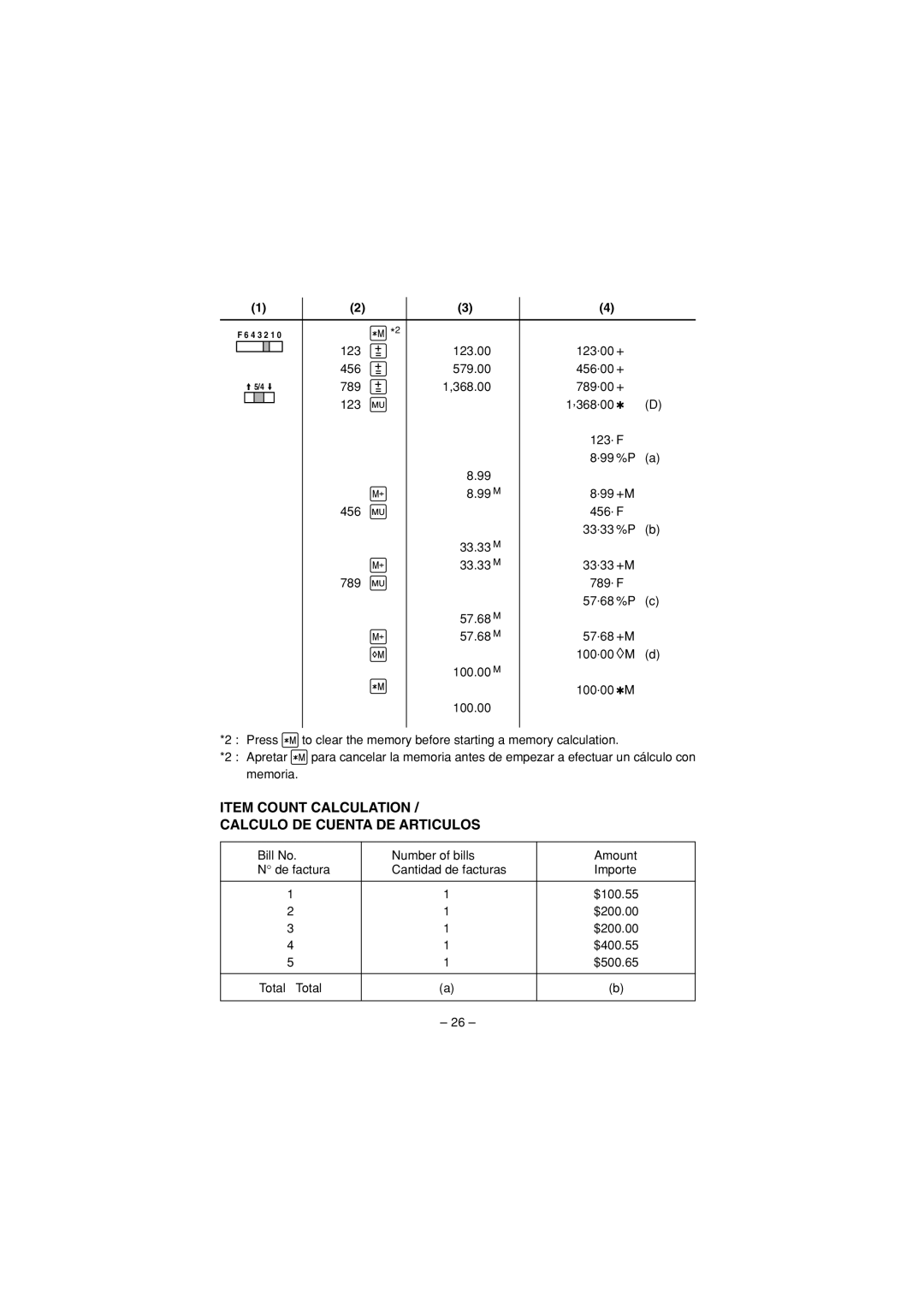 Sharp VX-2652H, VX-1652H operation manual Item Count Calculation Calculo DE Cuenta DE Articulos 