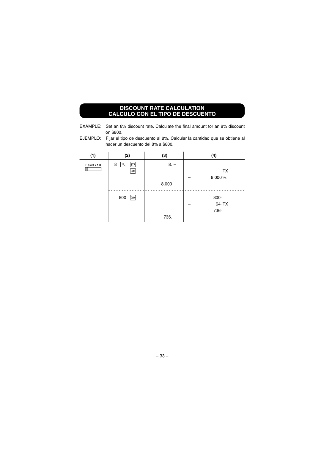 Sharp VX-1652H, VX-2652H operation manual Discount Rate Calculation Calculo CON EL Tipo DE Descuento 