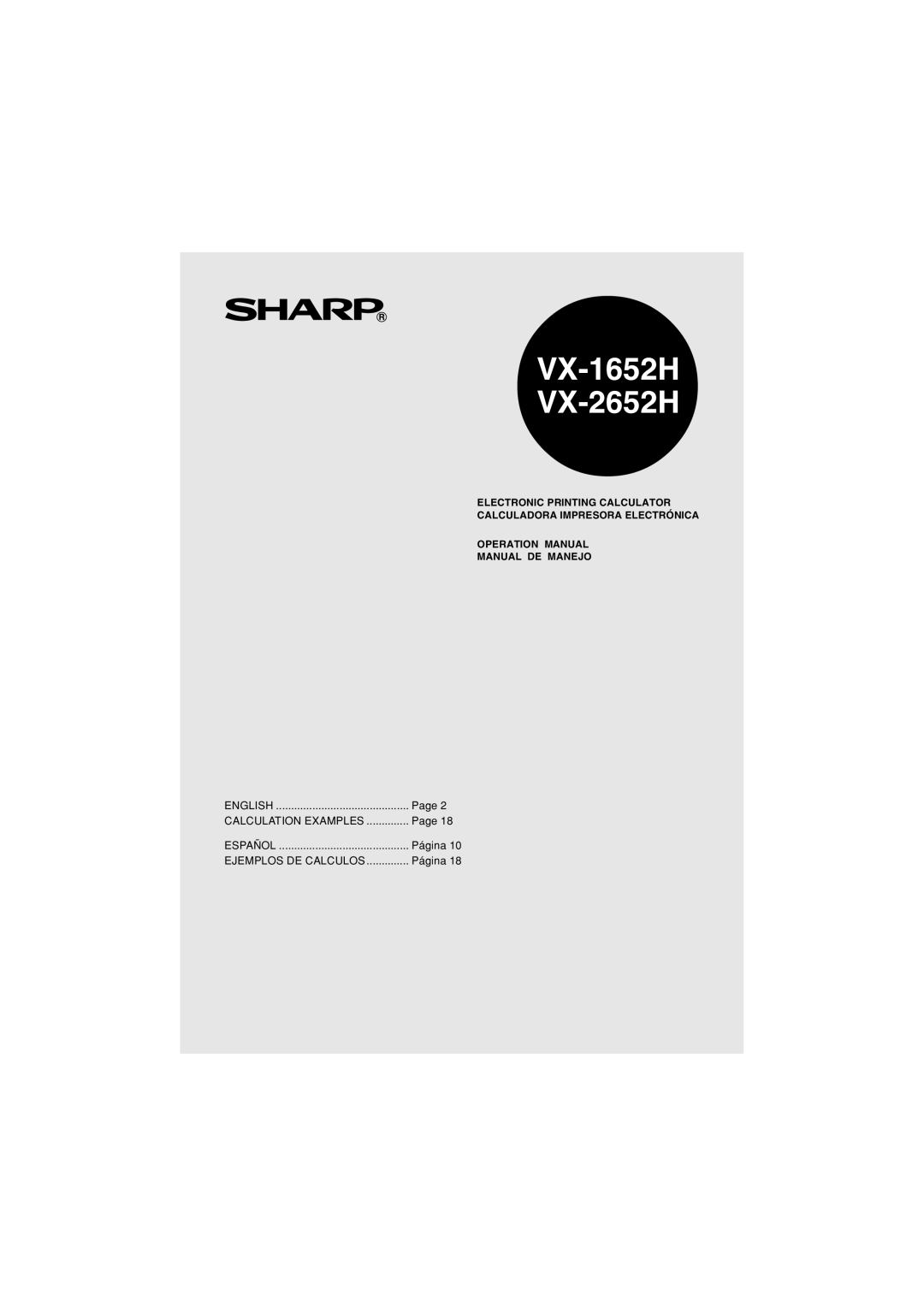 Sharp operation manual VX-1652H VX-2652H, Electronic Printing Calculator Calculadora Impresora Electrónica, Page 